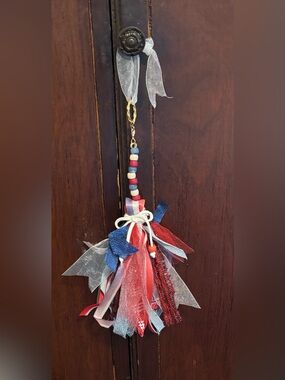 Americana Patriotic Ribbon Tassel 
Bag/Keychain/Car 
Boho Summer Fun!🇺🇸